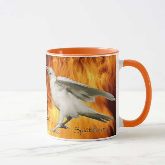 Unique Rare White Raven Photo & Flames Mug (Right)