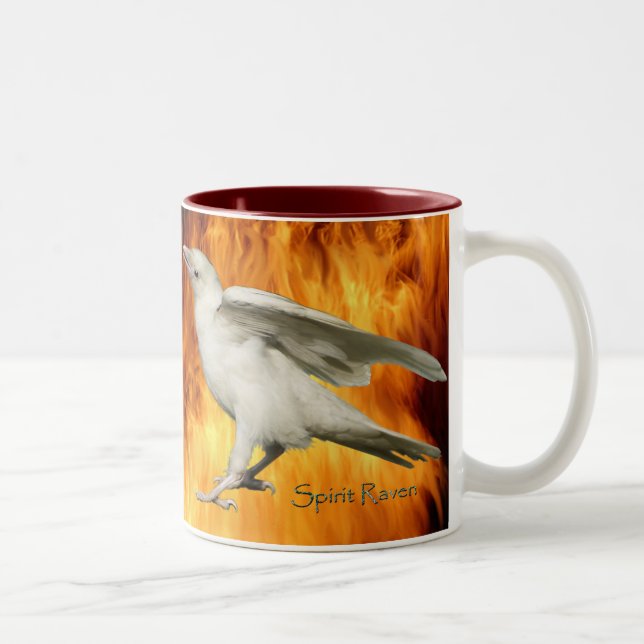 Unique Rare White Raven Photo & Flames Mug (Right)
