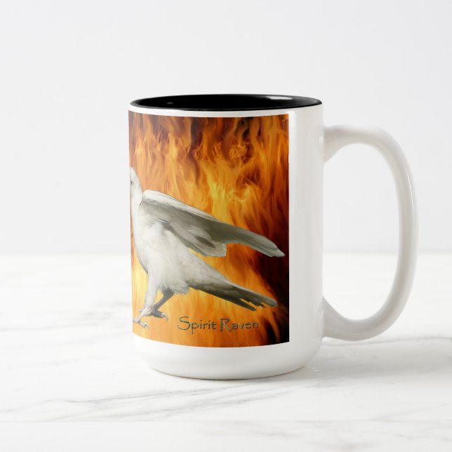 Unique Rare White Raven Photo & Flames Mug (Right)