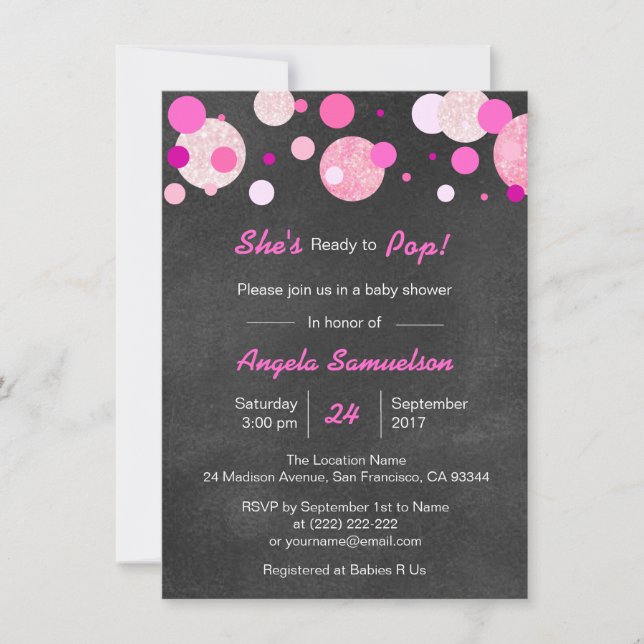 Unique READY TO POP Pink Blackboard Baby Shower Invitation (Front)