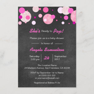 Unique READY TO POP Pink Blackboard Baby Shower Invitation