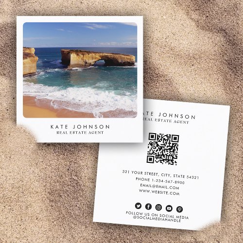 Unique Real Estate Agent Beach Ocean Full Photo  Square Business Card