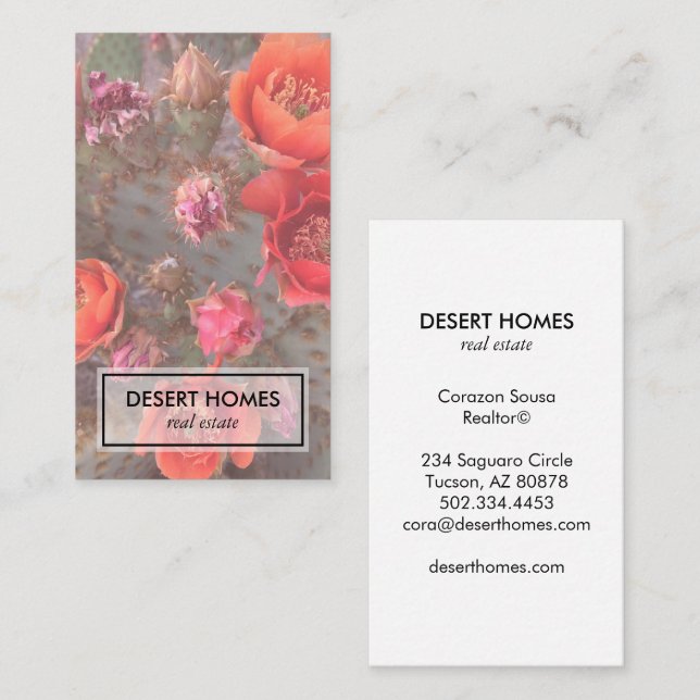Unique Real Estate Agent Cactus Bloom Desert Photo Business Card (Front/Back)