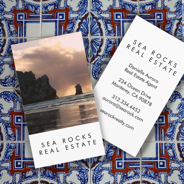 Unique Real Estate Agent Rocks Ocean Beach Photo Business Card (Creator Uploaded)