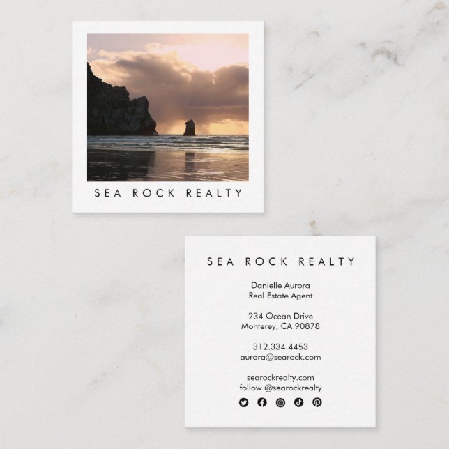 Unique Real Estate Agent Rocks Ocean Beach Photo Square Business Card (Front/Back)