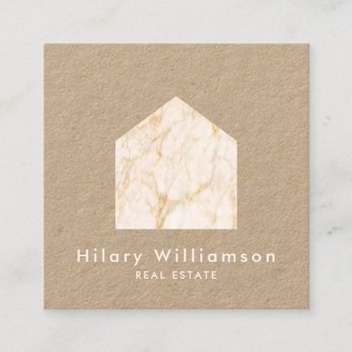 Unique Real Estate Blush Pink Marble Kraft Eco Square Business Card