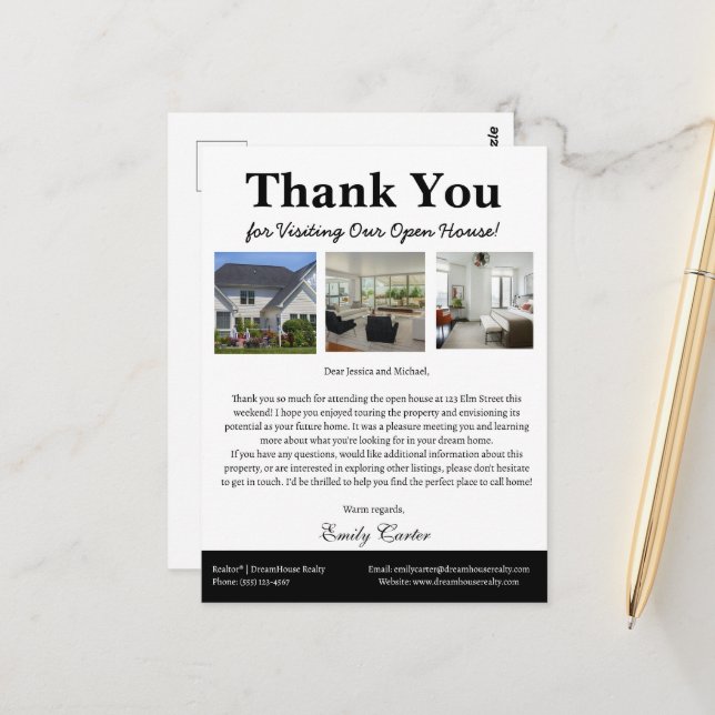 Unique Real Estate Open House Thank You Postcard (Front/Back In Situ)
