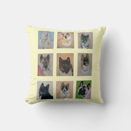 unique realist paintings of cute akita dogs  throw pillow