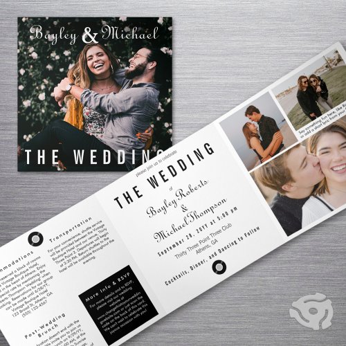 Unique Record Album Cover Photo Wedding  Tri_Fold Invitation