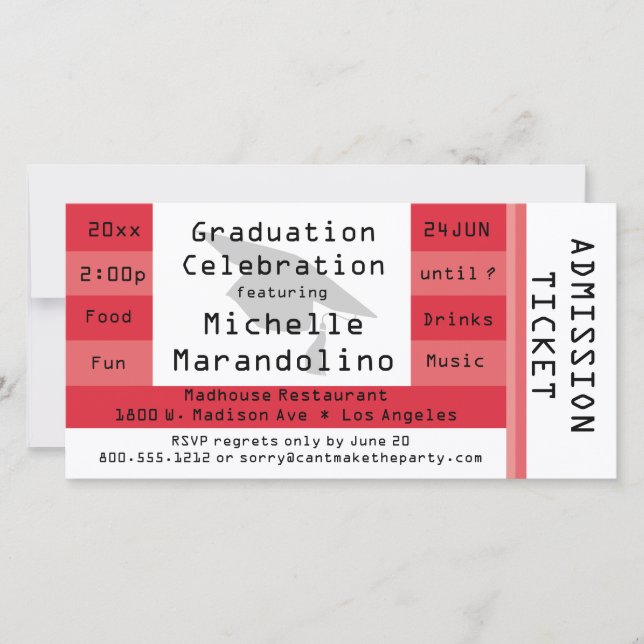 Unique Red Admission Ticket Party Invitation (Front)