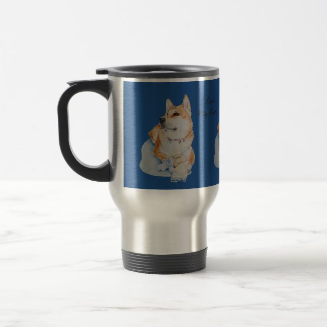 unique red akita picture of very cute dog travel mug (Left)