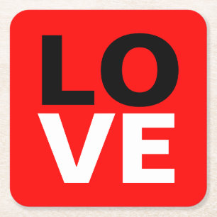 Unique Red Background Love Romance Square Paper Coaster