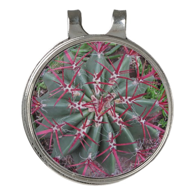 Unique Red Barrel Cactus Desert Plant Landscape Golf Hat Clip (Front)