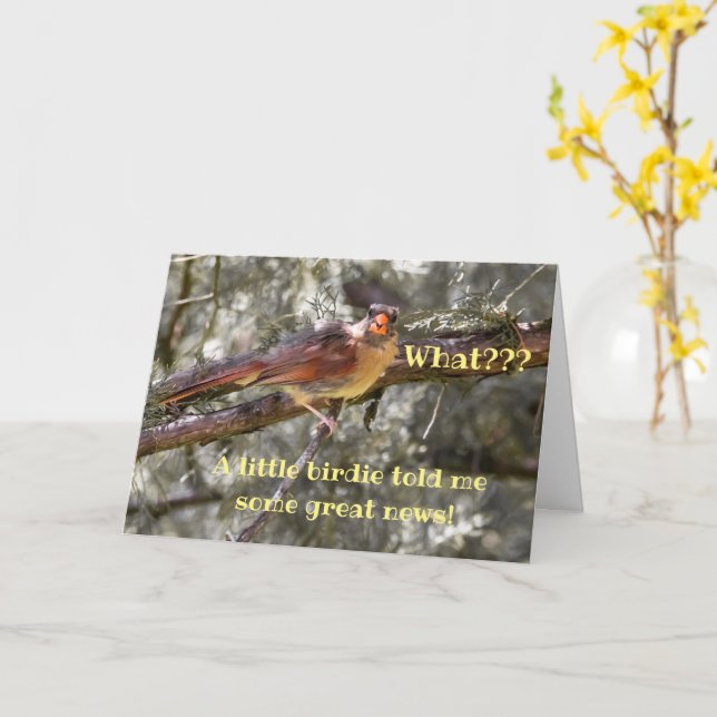Unique Red Bird Baby Announcement Card (Yellow Flower)