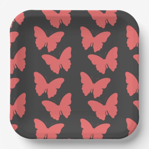 Unique Red black Butterfly Pattern Whimsical Paper Plates