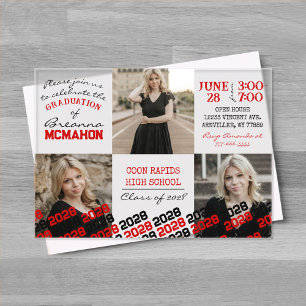 Unique Red & Black Graduation 3 Photo Frosted Acrylic Invitations