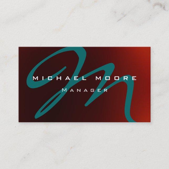 Unique Red Blue Monogram Business Card (Front)