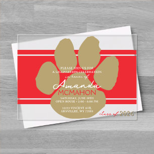 Unique Red & Bronze Gold Graduation Pawprint Acrylic Invitations
