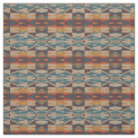Unique Red Brown Teal Blue Orange Mosaic Art Fabric