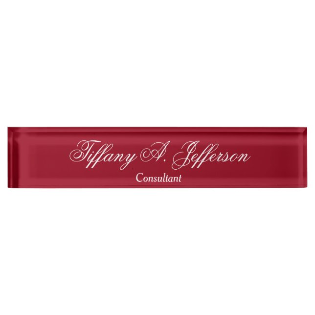 Unique Red Carmine Script Classical Handwriting Nameplate (Front)
