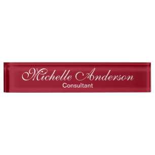 Unique Red Carmine Script Consultant Nameplate