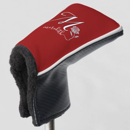 Unique Red Custom Monogram Name Rose Putter     Golf Head Cover