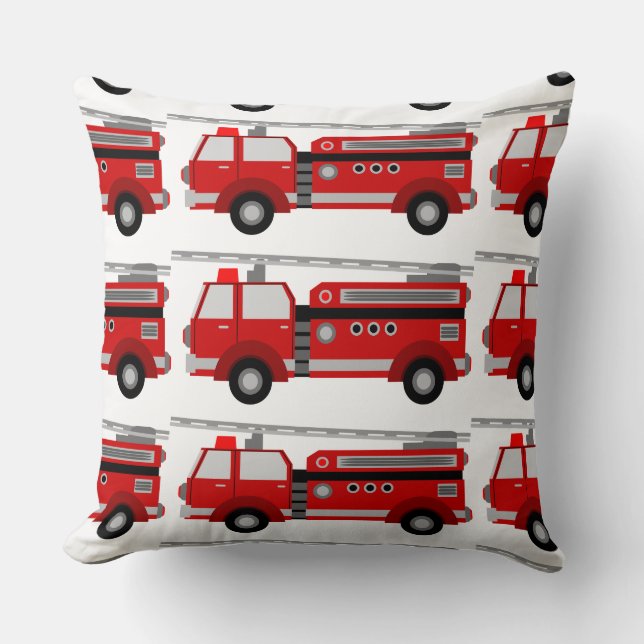 Unique red fire truck throw pillow (Front)