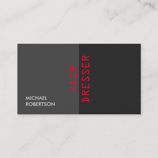 Unique Red Gray Hair Dressser Business Card (Front)
