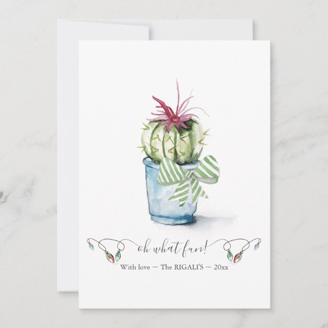 Unique Red & Green Cute Cactus Christmas Holiday Card (Front)