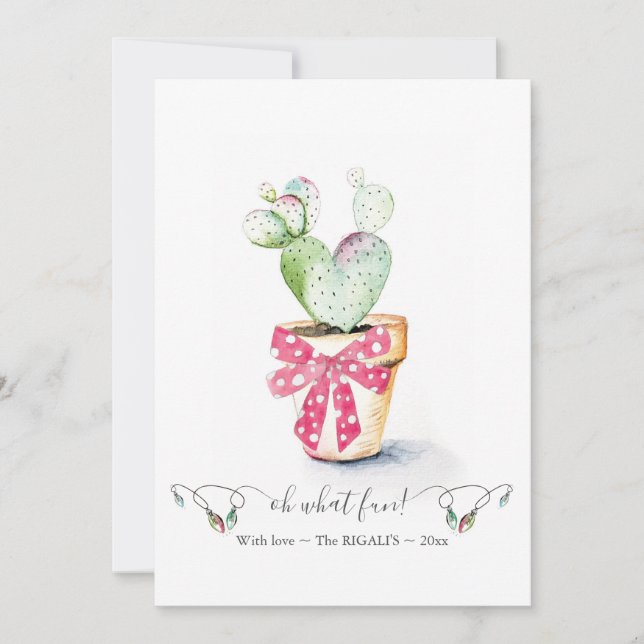 Unique Red & Green Cute Cactus Christmas Holiday Card (Front)