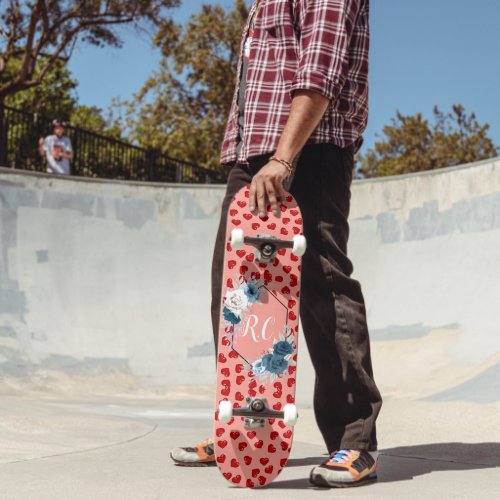 unique Red hearts on pink and pattern Custom Skateboard