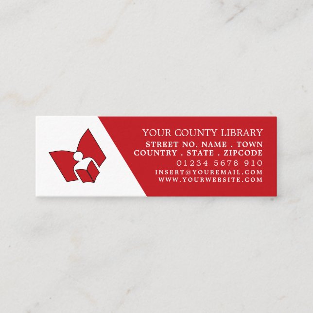 Unique Red Library Bookmark Business Card (Front)