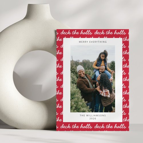 Unique Red Merry Christmas Custom Family Photo Holiday Card