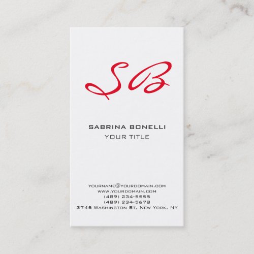 Unique Red Monogram White Cute Business Card