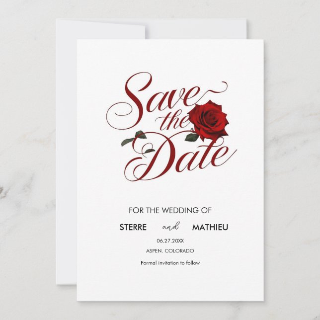 Unique Red Rose Wedding Save The Date (Front)