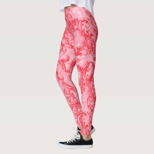 unique red vine flower design pattern yoga active leggings