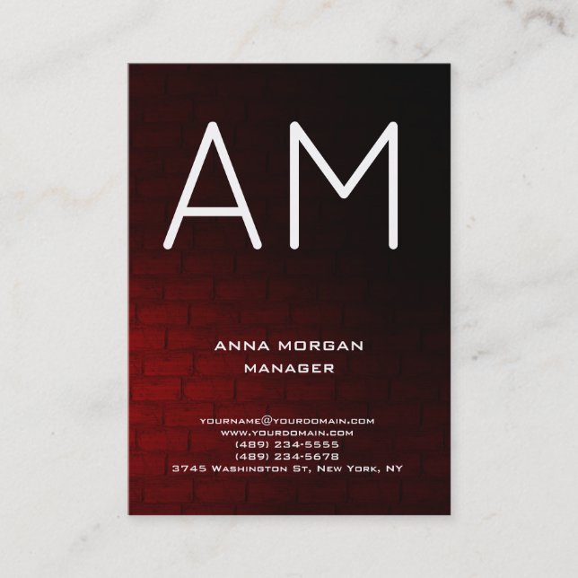 Unique red wall bricks plain simple monogram business card (Front)