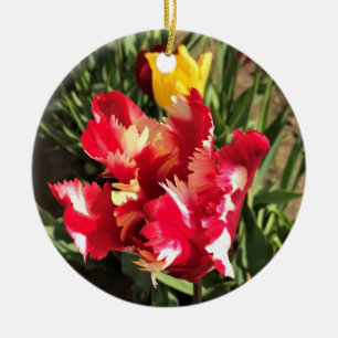 Unique Red & White Tulip Ceramic Ornament