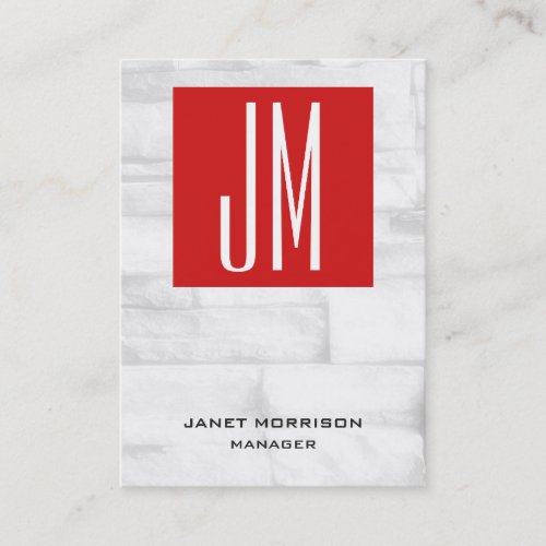 Unique red white wall brick vertical monogram business card