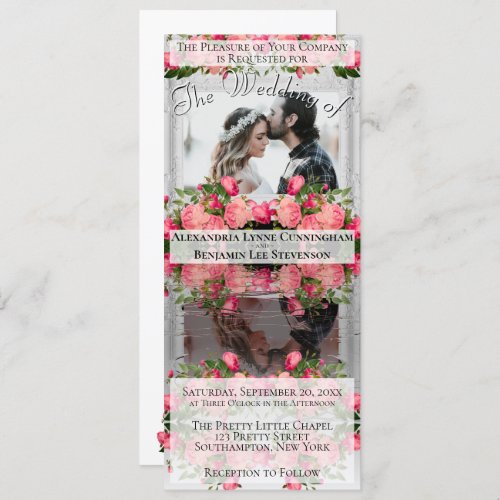 Unique Reflecting Photo Boho Pink Floral Wedding Invitation