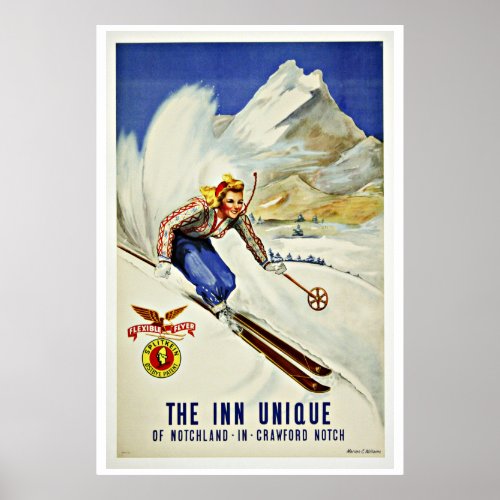 Unique Resorts Ski Vintage Travel Poster