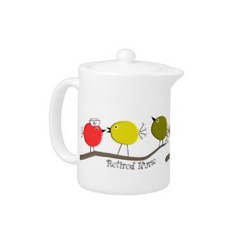 Unique Retired Nurse Teapot Retro Birds Design by TeaPotBoutique at Zazzle