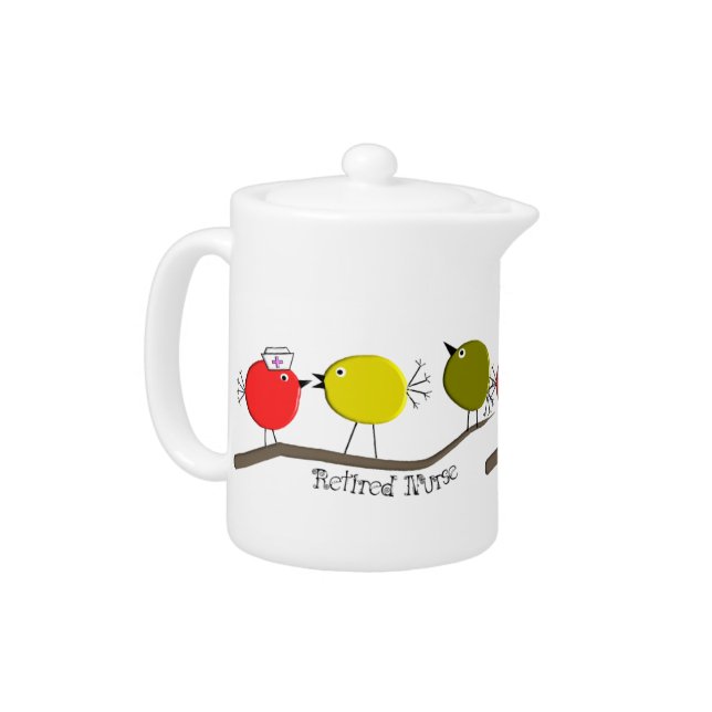 Unique Retired Nurse Teapot Retro Birds Design (Left)