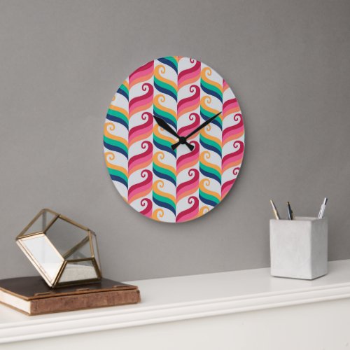 Unique Retro Abstract Colorful Swirls Pattern Large Clock