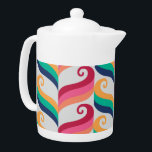 Unique Retro Abstract Colorful Swirls Pattern Teapot<br><div class="desc">Unique and colourful are the words that come to mind as you look upon this classic retro abstract swirl swoosh pattern in bright and colorful jewel tones on a white background that is oh so mid-century modern and super cute as well. This cheerful and vibrant mid-century modern pattern translates perfectly...</div>
