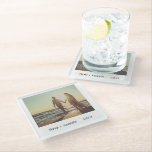 Unique Retro Instant Photo Wedding Glass Coaster<br><div class="desc">Unique and fun wedding coasters that mimick the look of a retro instant photo with your names and date in a handwriting font. The picture has a filter over it to give it an aged look (the filter can be changed or removed by clicking the customize button). This cool and...</div>