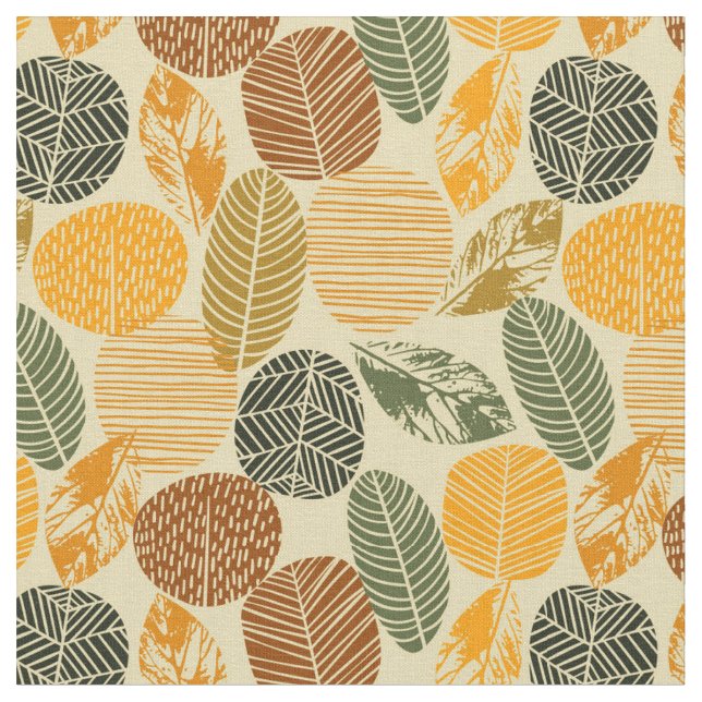 Unique Retro Mid Century Style Leaves Fabric (Close Up)