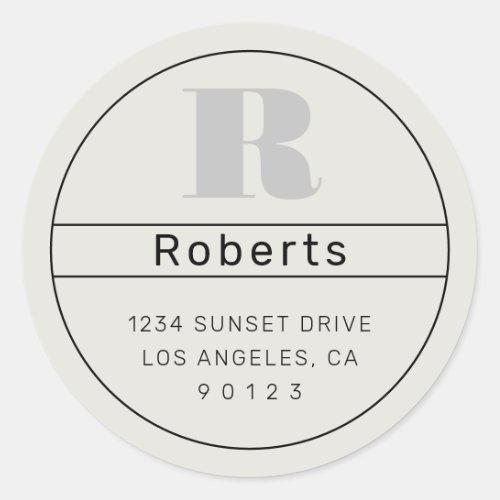 Unique Retro_Modern Address Black Grey Off_White  Classic Round Sticker
