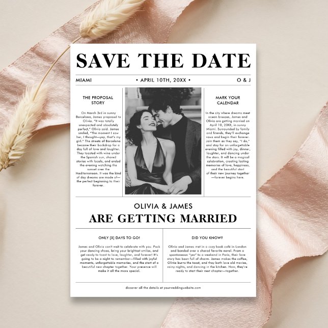 Unique Retro Newspaper Budget Wedding Photo Save The Date (Creator Uploaded)