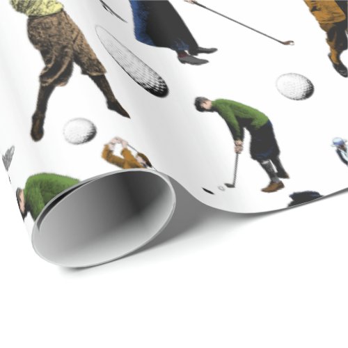 Unique Retro Vintage Men and Women Golfers Wrapping Paper